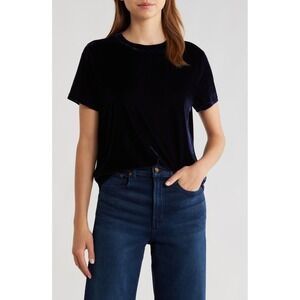 Madewell Womens Velvet Short Sleeve Crewneck Tee Navy Blue NY303 Size S
